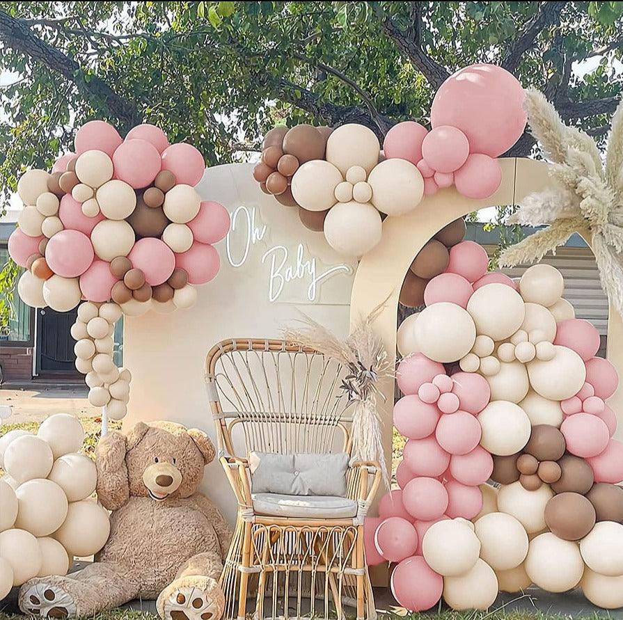 139pcs Balloon Garland Arch Kit With Pink Chocolate Coloured Ivory White Metallic Rose Gold Balloons for Baby Shower, Birthday, Bridal Shower - Lasercutwraps Shop