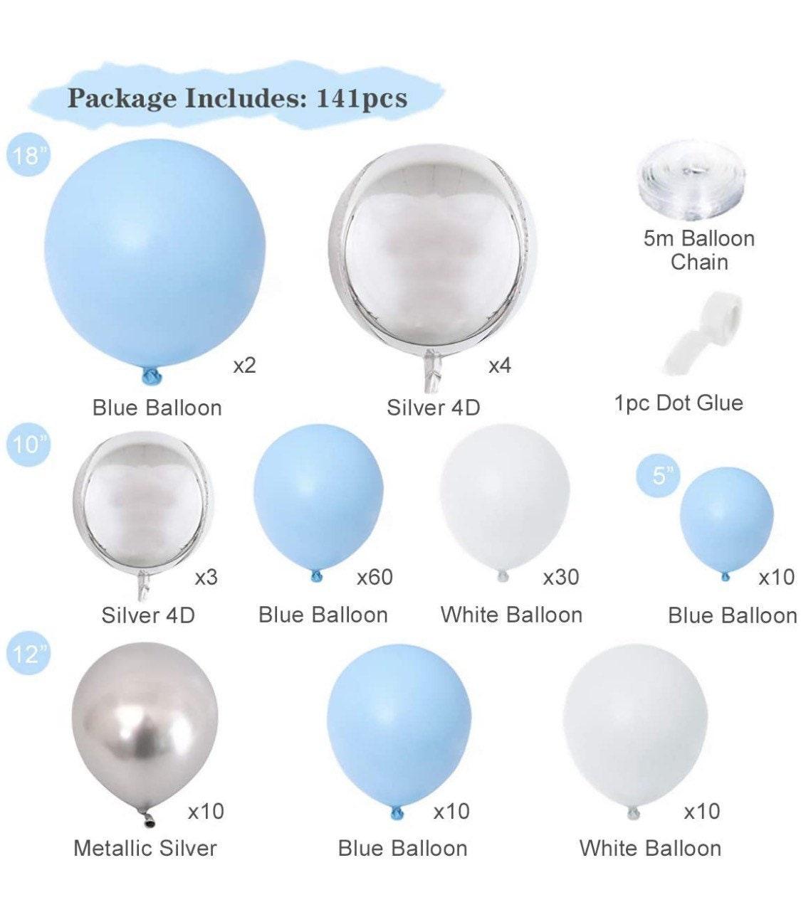 141 Blue Balloon Garland Arch Kit, Blue Silver White Balloons, Metal Balloon Arch for Boy Baby Shower first birthday - Lasercutwraps Shop