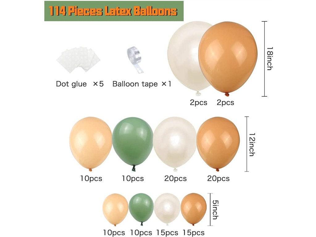 Brown and Green Balloons Garland kit 114pcs Green Sage Balloons Blush Nude Balloons for Baby Shower Jungle Safari Them Party Decorations - Lasercutwraps Shop