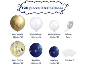 Blue and Gold Balloons Garland kit 120Pcs Navy Blue Balloons White Gold Confetti Balloons for Baby Shower Birthday and New Year Party - Lasercutwraps Shop