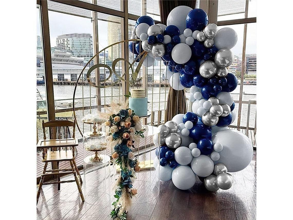 Astronaut Space Decorations Balloon Garland Kit 159 Pcs Pearl Midnight, Chrome Blue, Silver Space Party Supplies Galaxy Balloons Garland Kit - Lasercutwraps Shop