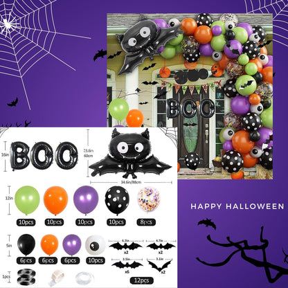 BOO Halloween Balloon Garland Arch, Balloon Arch for Spooky Halloween Party Decoration Confetti Black Orange Purple Green - Lasercutwraps Shop