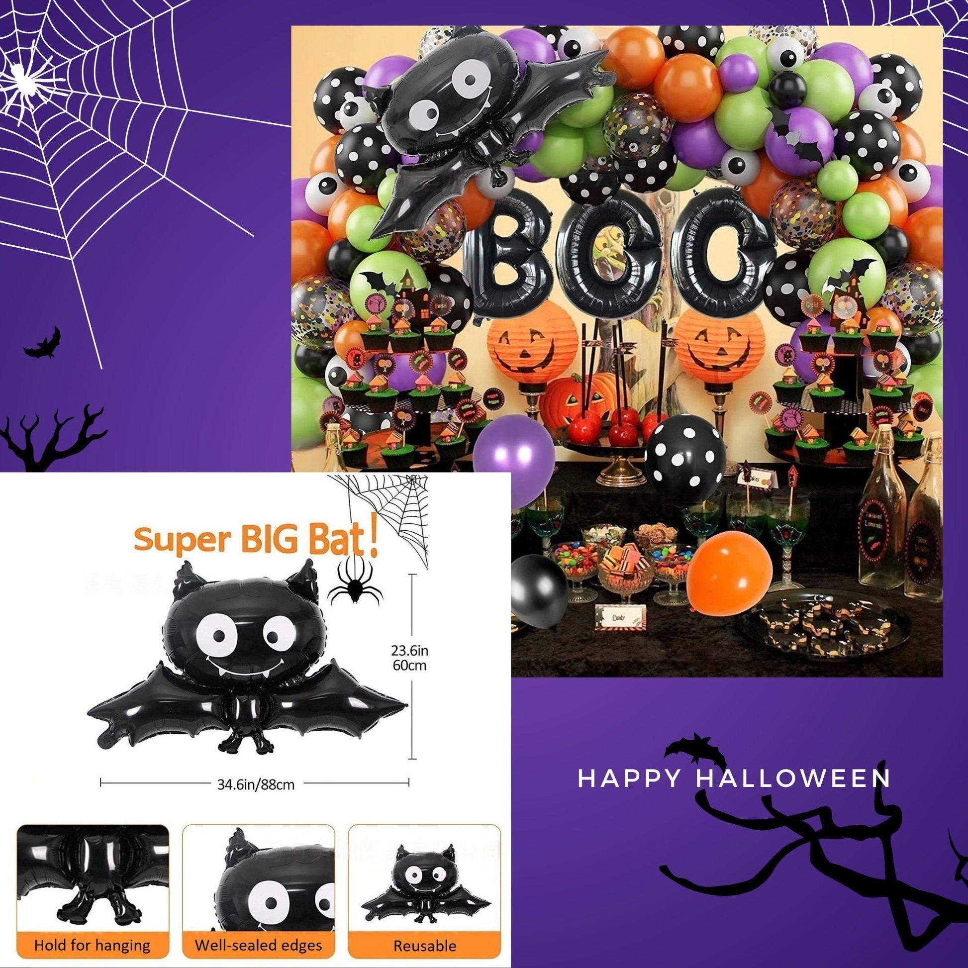 BOO Halloween Balloon Garland Arch, Balloon Arch for Spooky Halloween Party Decoration Confetti Black Orange Purple Green - Lasercutwraps Shop