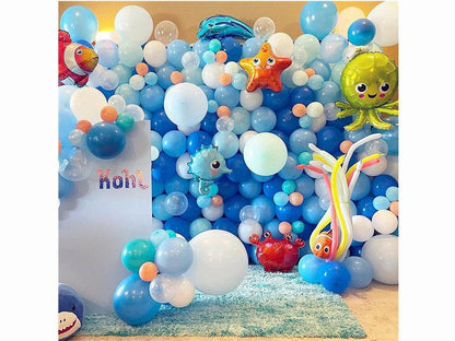 Ocean Theme Birthday Party Decorations Tiffany Blue Bobo Balloons Garland Kit with Shark Bubble Fish Clownfish Crab Octopus - Lasercutwraps Shop