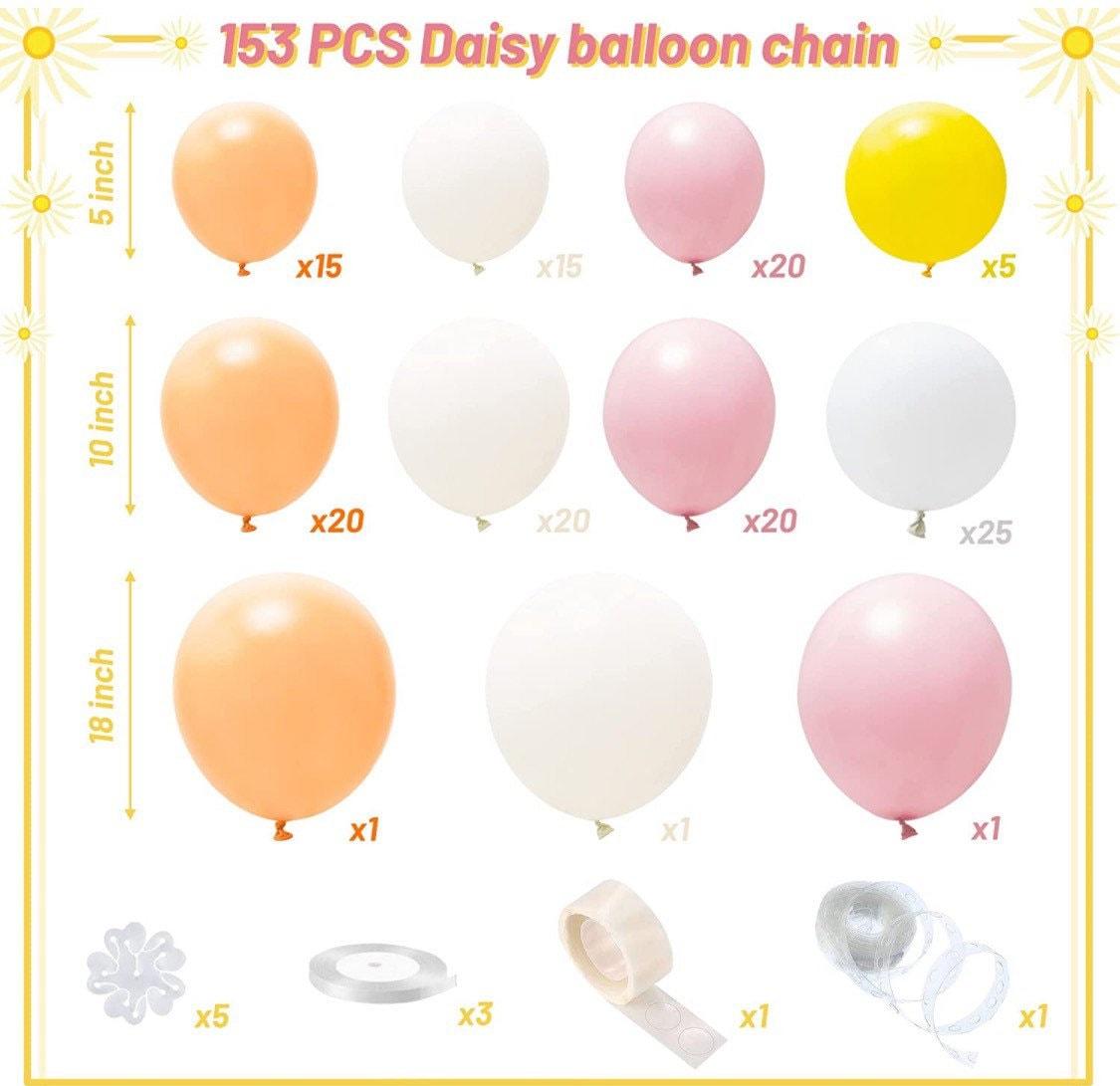 153 PCS Macaron Tone Balloon Arch Decorations,Daisy Balloon Arch Garland Kit Pink White Balloon daisy flower theme Balloons - Lasercutwraps Shop