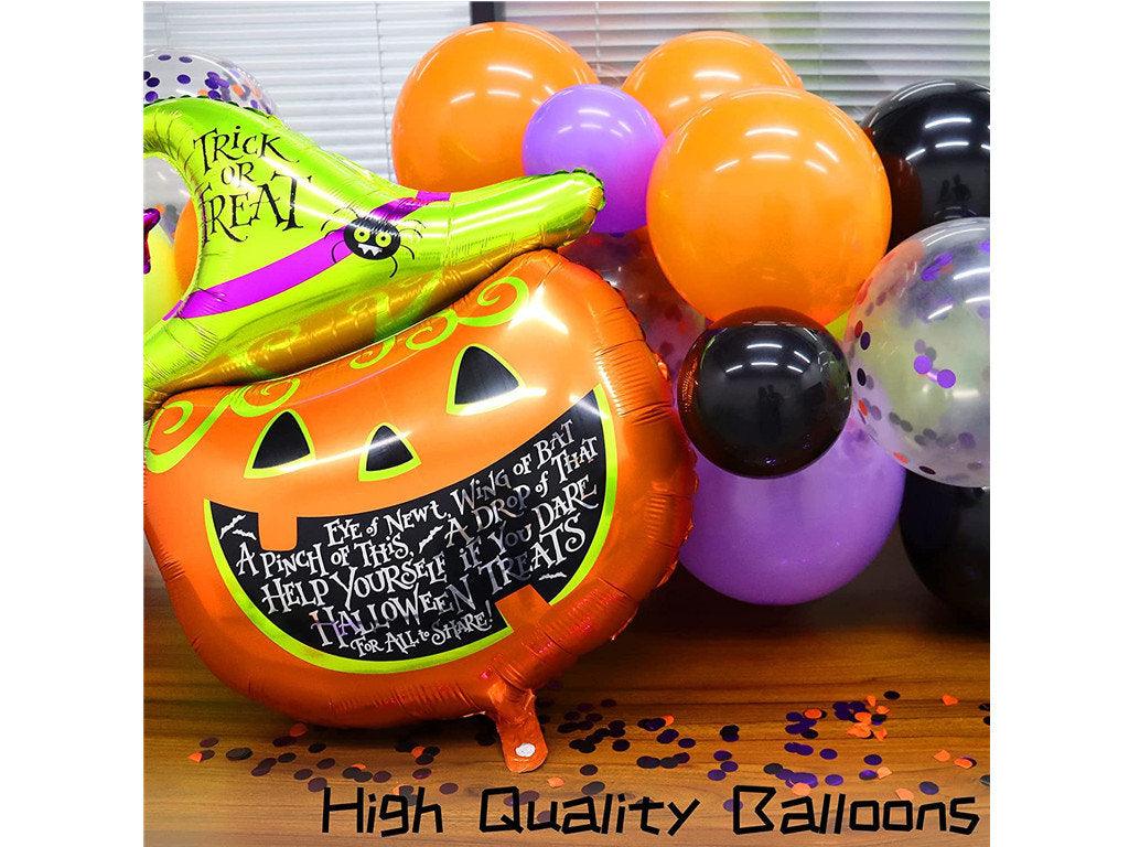 124 Pack Halloween Balloon Arch Garland Kit, Black Orange Green Purple Confetti Balloons and Mylar Pumpkin Balloons - Lasercutwraps Shop