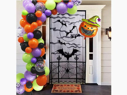 124 Pack Halloween Balloon Arch Garland Kit, Black Orange Green Purple Confetti Balloons and Mylar Pumpkin Balloons - Lasercutwraps Shop