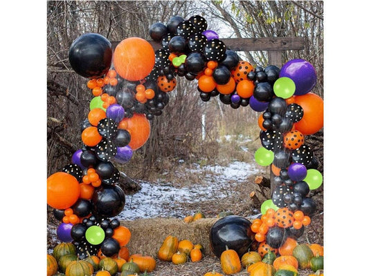 Halloween Balloon Garland Arch Kit with Black Orange Purple Balloons,Dot Balloon,Long Balloon 3D Bat Sticker,Spider Webs,Tool Set - Lasercutwraps Shop