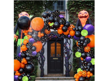 Halloween Balloon Garland Arch Kit with Black Orange Purple Balloons,Dot Balloon,Long Balloon 3D Bat Sticker,Spider Webs,Tool Set - Lasercutwraps Shop