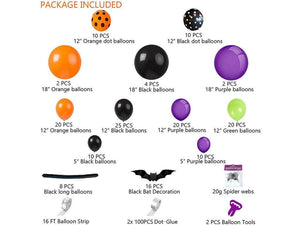 Halloween Balloon Garland Arch Kit with Black Orange Purple Balloons,Dot Balloon,Long Balloon 3D Bat Sticker,Spider Webs,Tool Set - Lasercutwraps Shop
