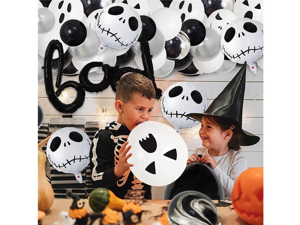 126pcs Kids Adults Halloween Black White Balloons Garland Arch Kit, Latex Ghost Grimace Balloons with Foil Skull and Boo Balloons - Lasercutwraps Shop