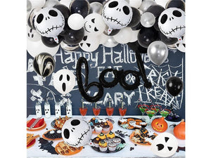 126pcs Kids Adults Halloween Black White Balloons Garland Arch Kit, Latex Ghost Grimace Balloons with Foil Skull and Boo Balloons - Lasercutwraps Shop