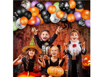 Halloween Balloon Garland Arch Kit Halloween Party Favor Includes Black Orange Purple Confetti Latex Balloons, 3D Bat Stickers, Boo Balloons - Lasercutwraps Shop