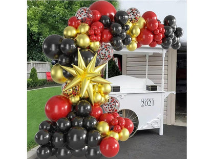 Red and Black Gold Balloon Arch Kit, Gold Star Foil Balloons Party Decorations for Boy Birthday Hollywood Red Carpet Graduation Christmas - Lasercutwraps Shop