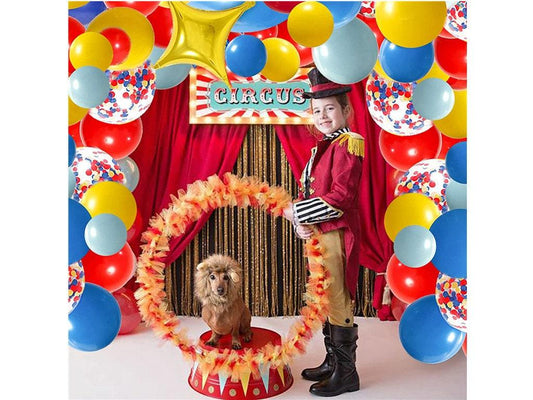 Carnival Circus Balloon Garland Arch Kit 120pcs Red Blue Yellow Primary Balloons DIY Fiesta Balloon Rainbow Confetti and Star Foil Balloons - Lasercutwraps Shop