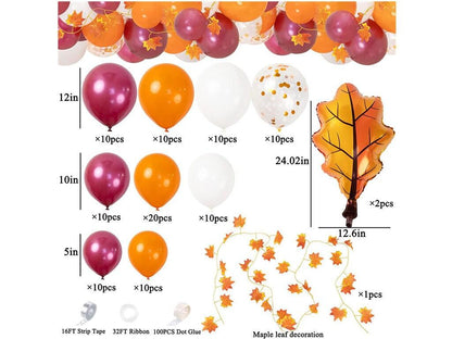 103Pcs Fall Balloon Garland Arch Kit Orange Burgundy White Balloons with Maple Foil Balloon Artificial Maple Leaves Garland - Lasercutwraps Shop