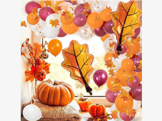 103Pcs Fall Balloon Garland Arch Kit Orange Burgundy White Balloons with Maple Foil Balloon Artificial Maple Leaves Garland - Lasercutwraps Shop