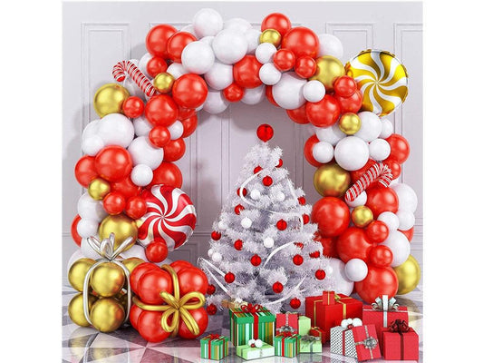 Christmas Balloon Garland Arch Kit, 112PCS Red White Gold with Red Confetti Balloon Candy Cane Foil Balloons for New Year Party Supplies - Lasercutwraps Shop