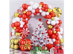 Christmas Balloon Garland Arch Kit, 112PCS Red White Gold with Red Confetti Balloon Candy Cane Foil Balloons for New Year Party Supplies - Lasercutwraps Shop