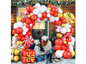 Christmas Balloon Garland Arch Kit, 112PCS Red White Gold with Red Confetti Balloon Candy Cane Foil Balloons for New Year Party Supplies - Lasercutwraps Shop