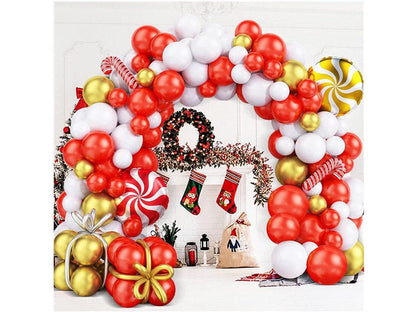 Christmas Balloon Garland Arch Kit, 112PCS Red White Gold with Red Confetti Balloon Candy Cane Foil Balloons for New Year Party Supplies - Lasercutwraps Shop