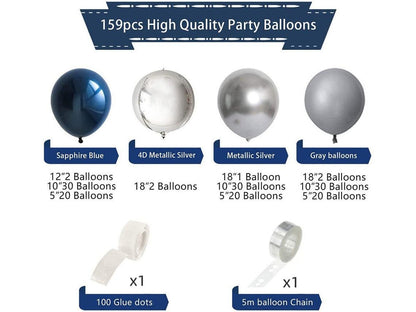 Astronaut Space Decorations Balloon Garland Kit 159 Pcs Pearl Midnight, Chrome Blue, Silver Space Party Supplies Galaxy Balloons Garland Kit - Lasercutwraps Shop