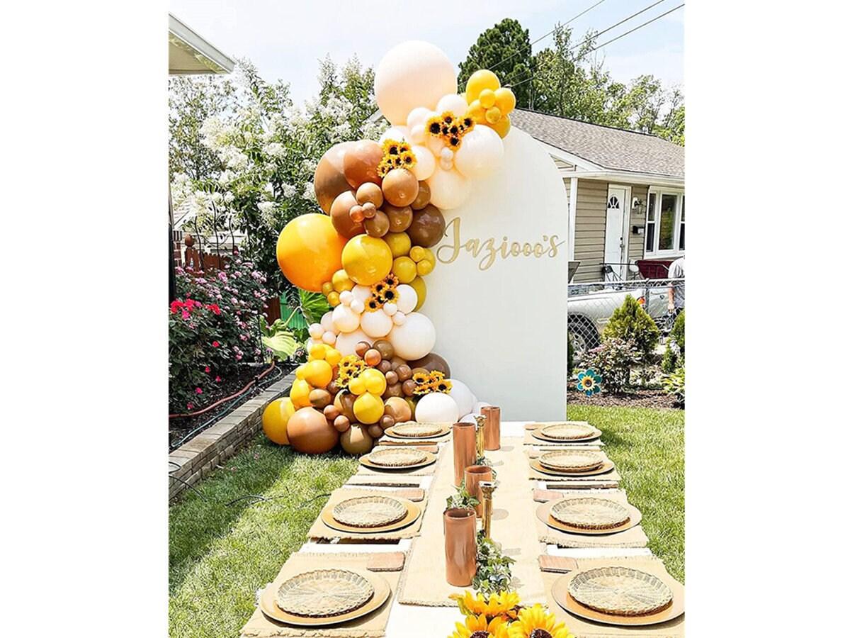 Yellow Balloon Garland Kit Double Stuffed Balloons brown Balloons Arch for Birthday Baby Shower Sunflower Honeybee Theme Party Decoration - Lasercutwraps Shop