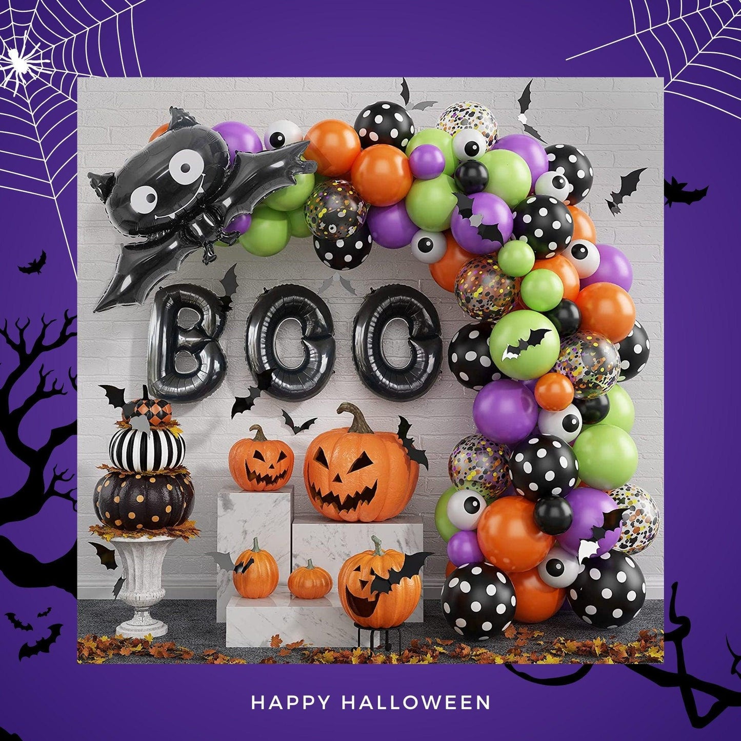 BOO Halloween Balloon Garland Arch, Balloon Arch for Spooky Halloween Party Decoration Confetti Black Orange Purple Green - Lasercutwraps Shop