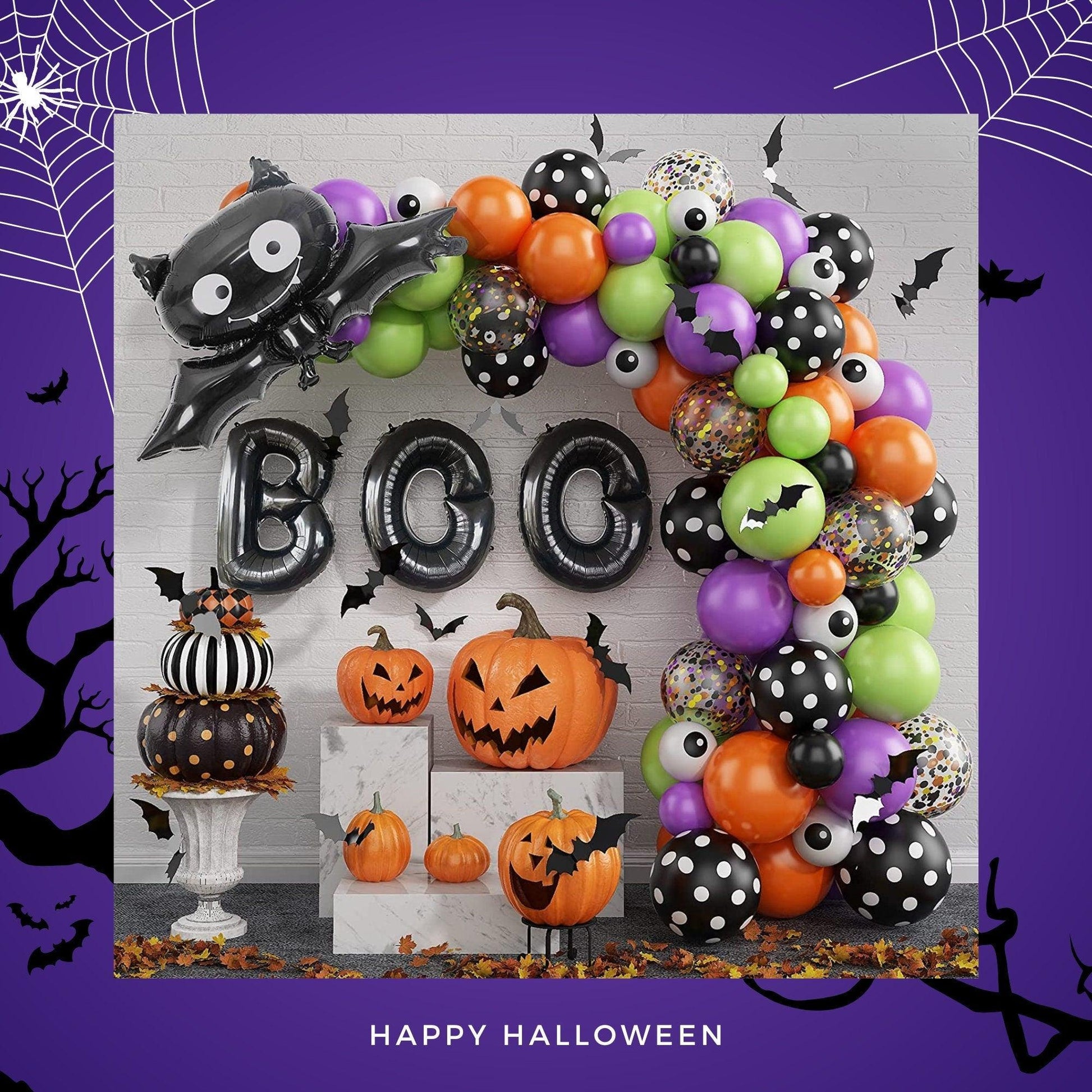 BOO Halloween Balloon Garland Arch, Balloon Arch for Spooky Halloween Party Decoration Confetti Black Orange Purple Green - Lasercutwraps Shop