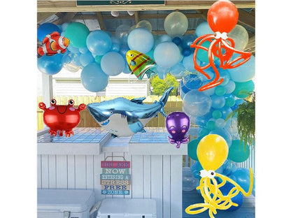 Ocean Theme Birthday Party Decorations Tiffany Blue Bobo Balloons Garland Kit with Shark Bubble Fish Clownfish Crab Octopus - Lasercutwraps Shop