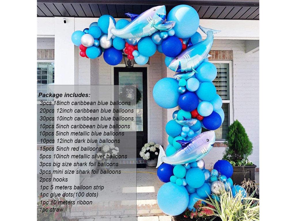 Shark Party Decorations Supplies Caribbean Blue Sliver Red Balloon Arch Kit & Garland With Shark Balloons, 115pcs For Baby Shower - Lasercutwraps Shop