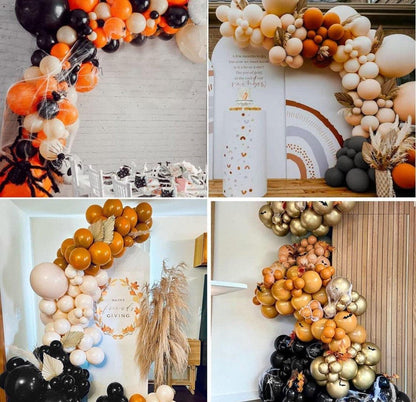 92 Balloon Arch Orange ,Balloon Garland Kit Retro Orange Double Stuffed Latex Balloons Black Apricot Metallic Gold Balloon Halloween party - Lasercutwraps Shop