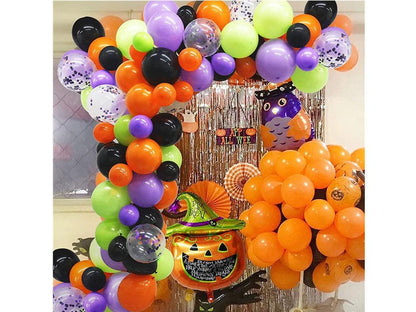 124 Pack Halloween Balloon Arch Garland Kit, Black Orange Green Purple Confetti Balloons and Mylar Pumpkin Balloons - Lasercutwraps Shop