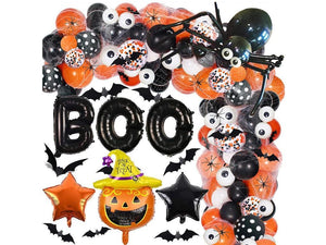 Halloween Balloon Garland Kitï¼?12 Pcs Black Orange Confetti Star Arch with 3D Bats BOO Pumpkin Aluminum Balloons for Halloween Theme Party - Lasercutwraps Shop