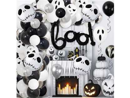 126pcs Kids Adults Halloween Black White Balloons Garland Arch Kit, Latex Ghost Grimace Balloons with Foil Skull and Boo Balloons - Lasercutwraps Shop