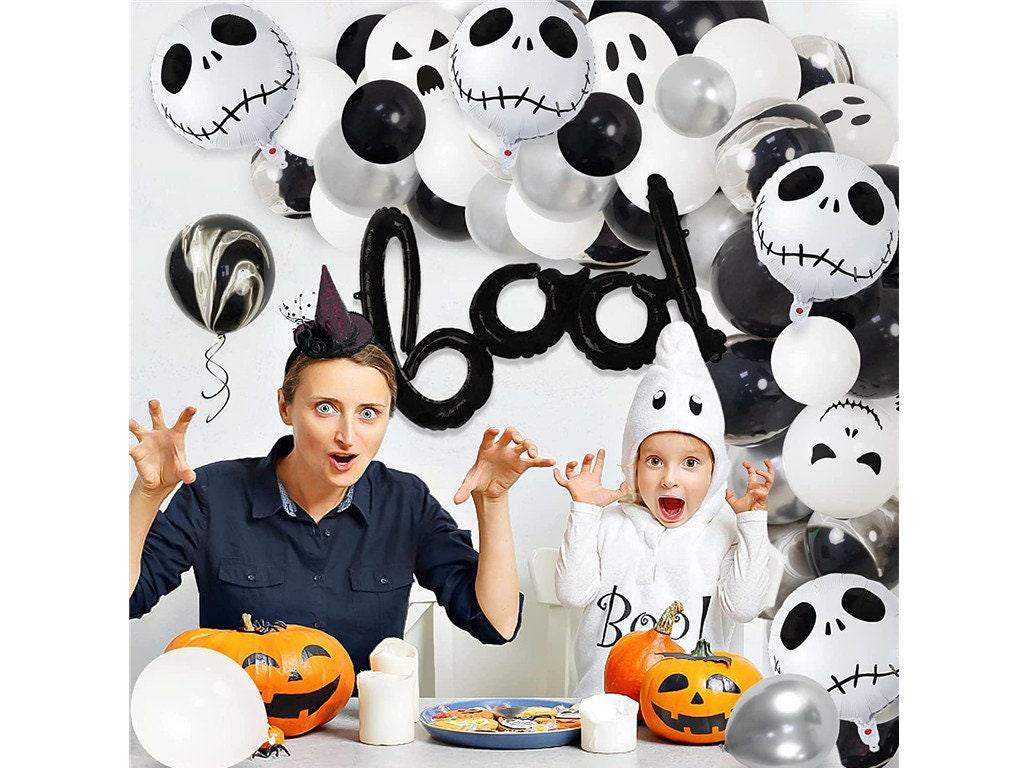 126pcs Kids Adults Halloween Black White Balloons Garland Arch Kit, Latex Ghost Grimace Balloons with Foil Skull and Boo Balloons - Lasercutwraps Shop