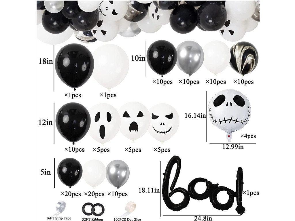 126pcs Kids Adults Halloween Black White Balloons Garland Arch Kit, Latex Ghost Grimace Balloons with Foil Skull and Boo Balloons - Lasercutwraps Shop