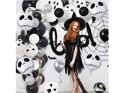 126pcs Kids Adults Halloween Black White Balloons Garland Arch Kit, Latex Ghost Grimace Balloons with Foil Skull and Boo Balloons - Lasercutwraps Shop