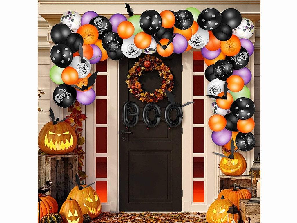 Halloween Balloon Garland Arch Kit Halloween Party Favor Includes Black Orange Purple Confetti Latex Balloons, 3D Bat Stickers, Boo Balloons - Lasercutwraps Shop