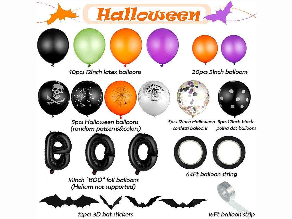 Halloween Balloon Garland Arch Kit Halloween Party Favor Includes Black Orange Purple Confetti Latex Balloons, 3D Bat Stickers, Boo Balloons - Lasercutwraps Shop