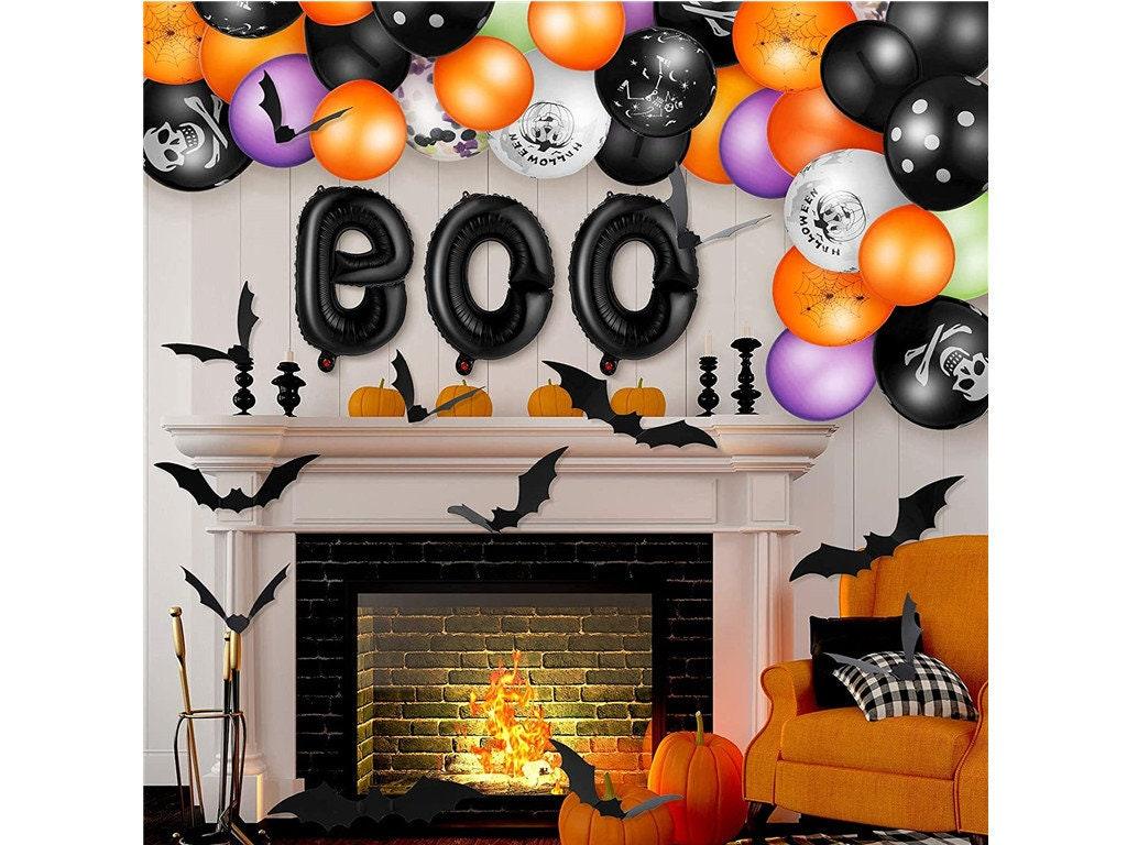 Halloween Balloon Garland Arch Kit Halloween Party Favor Includes Black Orange Purple Confetti Latex Balloons, 3D Bat Stickers, Boo Balloons - Lasercutwraps Shop