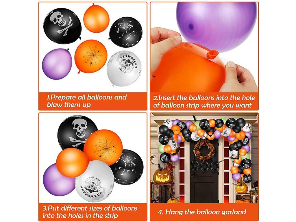 Halloween Balloon Garland Arch Kit Halloween Party Favor Includes Black Orange Purple Confetti Latex Balloons, 3D Bat Stickers, Boo Balloons - Lasercutwraps Shop