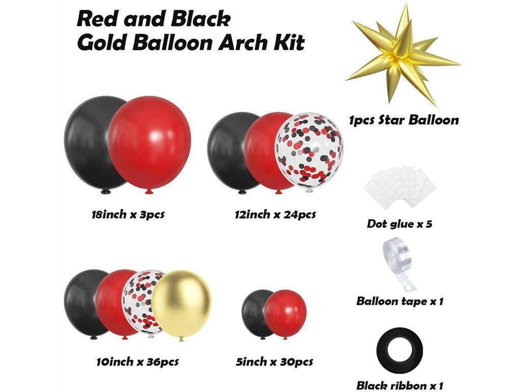 Red and Black Gold Balloon Arch Kit, Gold Star Foil Balloons Party Decorations for Boy Birthday Hollywood Red Carpet Graduation Christmas - Lasercutwraps Shop