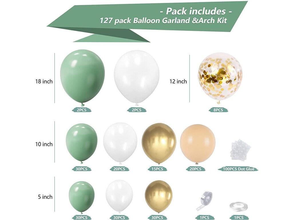 Sage Green Gold White Balloon Garland Kit 127 Pack Different Sizes Olive Green Matte White Metallic Gold Confetti Latex Balloons - Lasercutwraps Shop