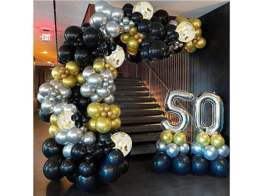 Black Gold Silver Balloon Garland Kit, 124pcs Metallic Gold Balloon Chrome Silver Balloon Black Balloon, Black and Gold Party Decorations - Lasercutwraps Shop
