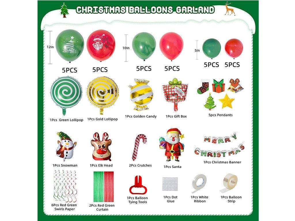 Merry Christmas Balloon Arch Garland Kit, 52 Pcs Green Red White Balloons with Santa Claus, Snowman Foil Xmas Decorations Balloon Set - Lasercutwraps Shop