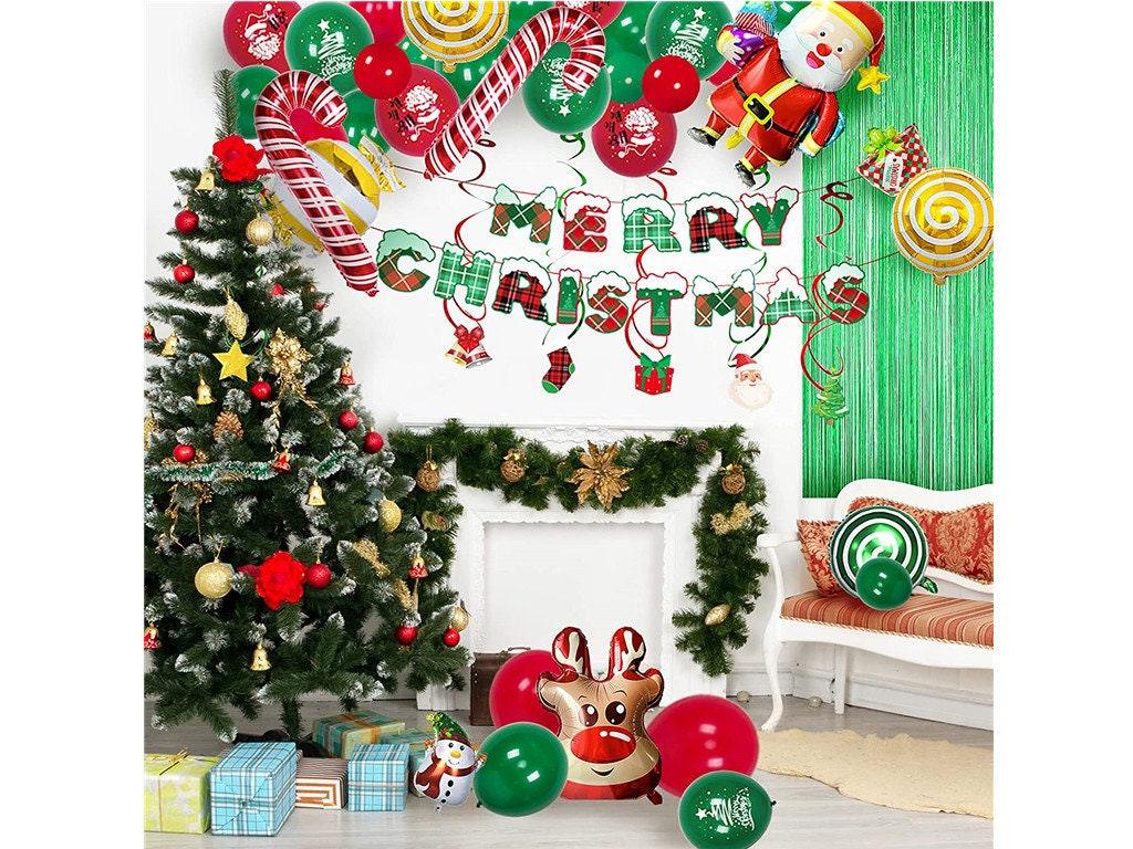 Merry Christmas Balloon Arch Garland Kit, 52 Pcs Green Red White Balloons with Santa Claus, Snowman Foil Xmas Decorations Balloon Set - Lasercutwraps Shop