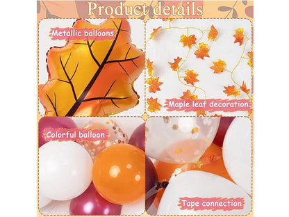 103Pcs Fall Balloon Garland Arch Kit Orange Burgundy White Balloons with Maple Foil Balloon Artificial Maple Leaves Garland - Lasercutwraps Shop