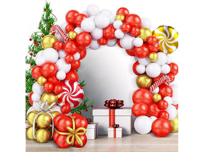 Christmas Balloon Garland Arch Kit, 112PCS Red White Gold with Red Confetti Balloon Candy Cane Foil Balloons for New Year Party Supplies - Lasercutwraps Shop