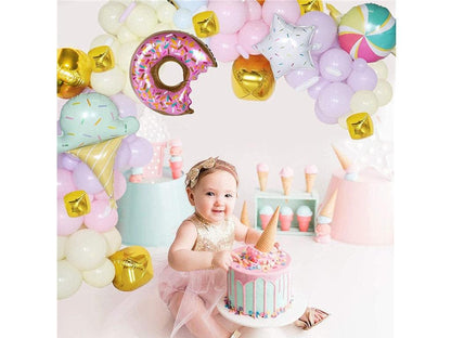 Pastel Donut Balloons Garland Kit 147pcs Including Donut with Sprinkles Ice Cream Gold Foil Balloon + Macaron 4 Colors Latex Balloons - Lasercutwraps Shop